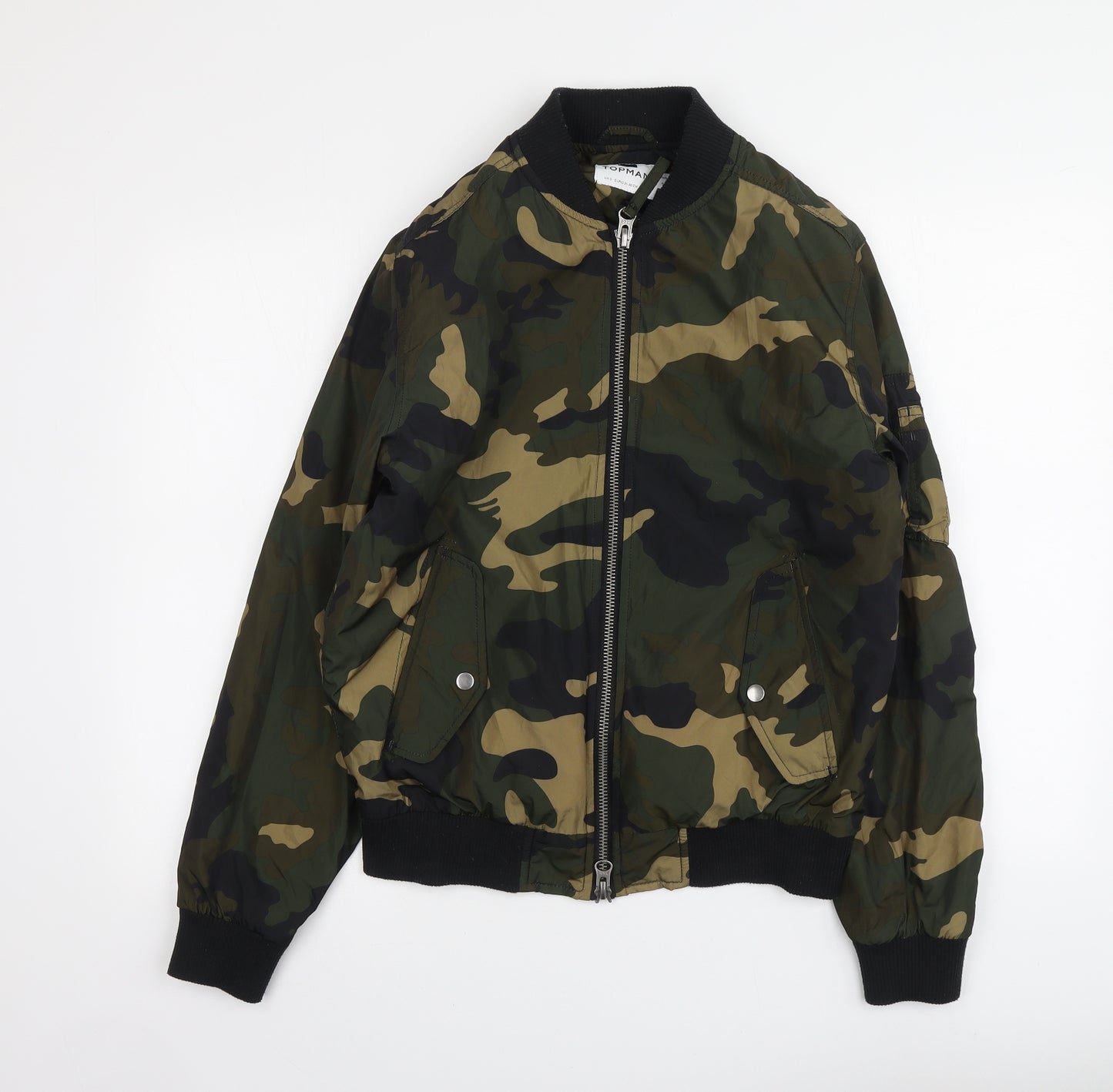 Topman Mens Green Camouflage Bomber Jacket Jacket Size S