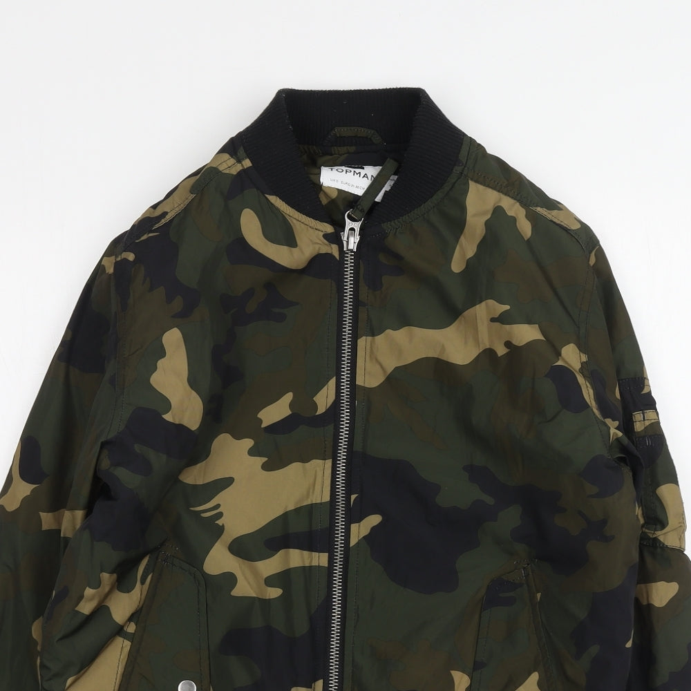 Topman Mens Green Camouflage Bomber Jacket Jacket Size S