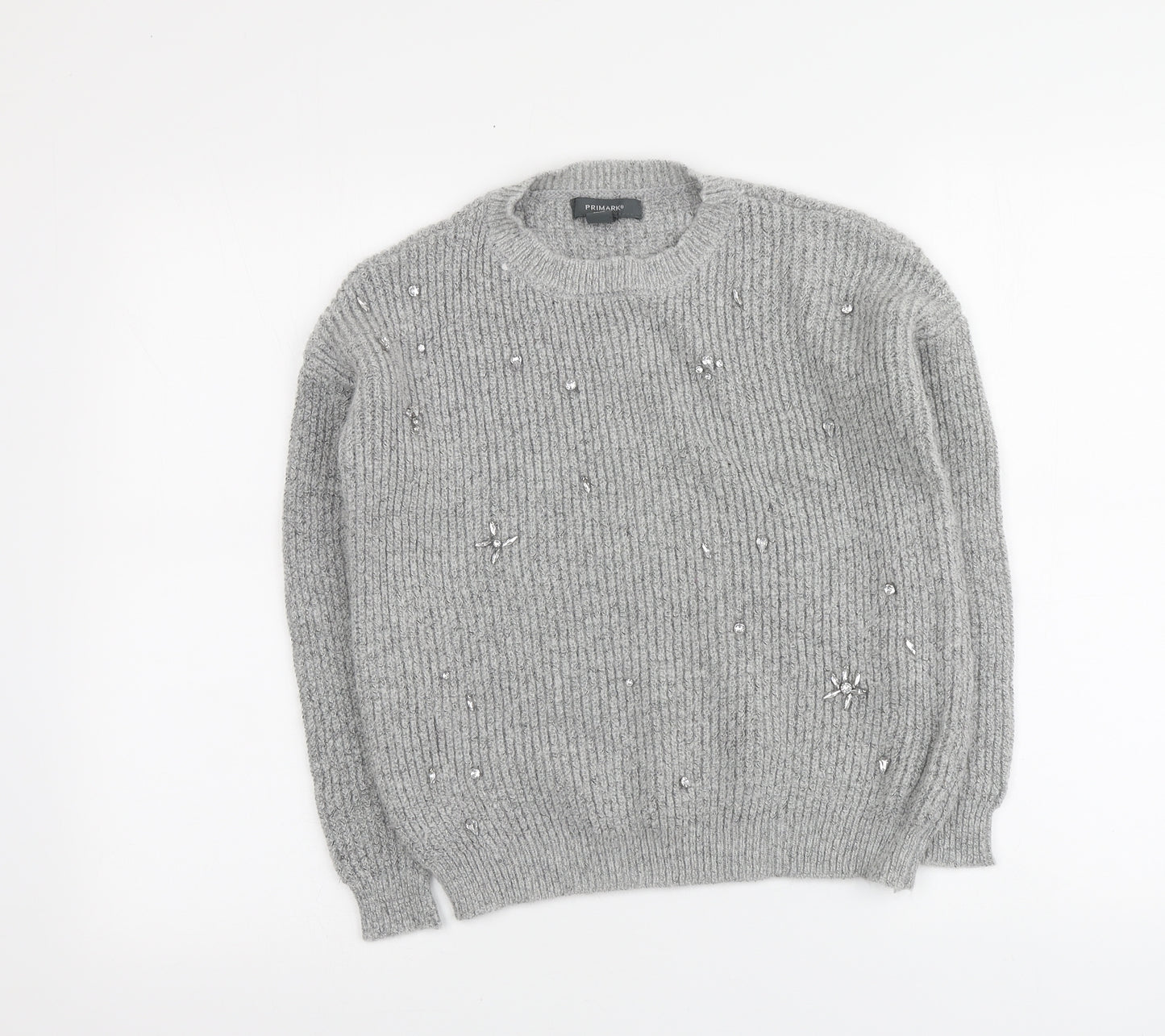 Primark Womens Grey Round Neck Acrylic Pullover Jumper Size M