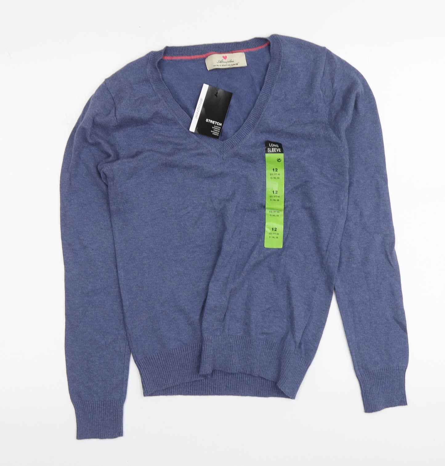 Atmosphere Womens Blue V-Neck Cotton Pullover Jumper Size 12
