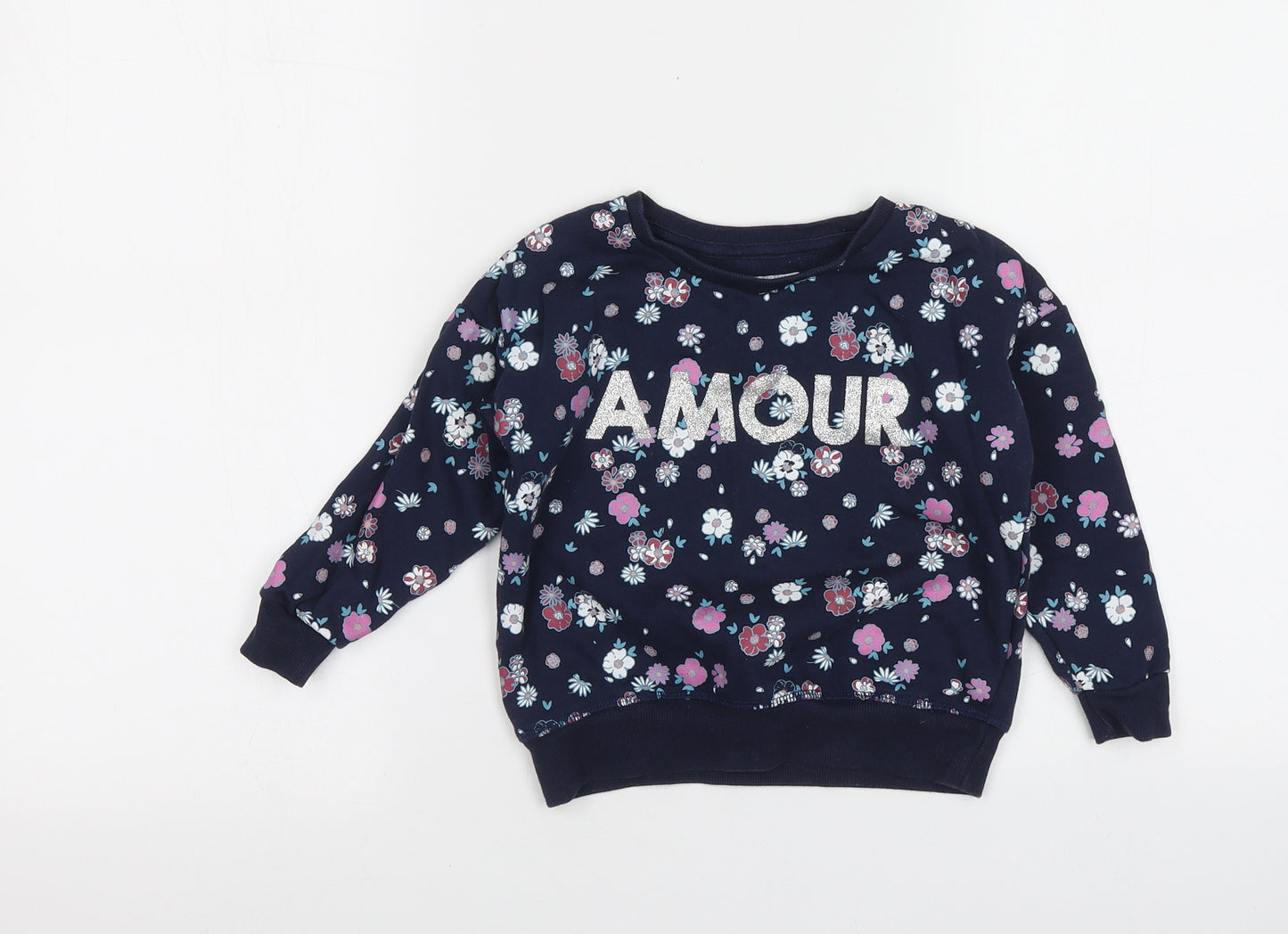 Primark Girls Blue Floral Cotton Pullover Sweatshirt Size 3-4 Years