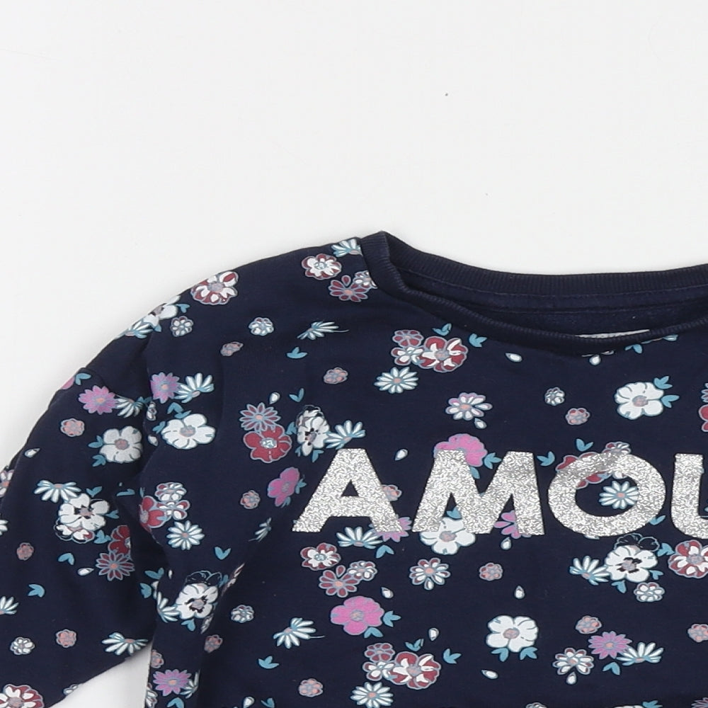 Primark Girls Blue Floral Cotton Pullover Sweatshirt Size 3-4 Years