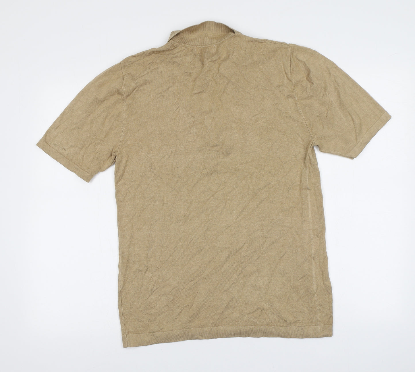 T&W Mens Beige Collared Viscose Pullover Jumper Size M