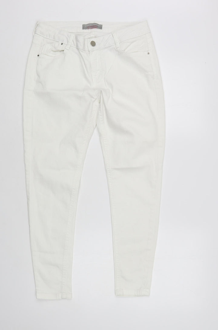 Dorothy Perkins Womens White Cotton Skinny Jeans Size 10 L28 in Regular Button