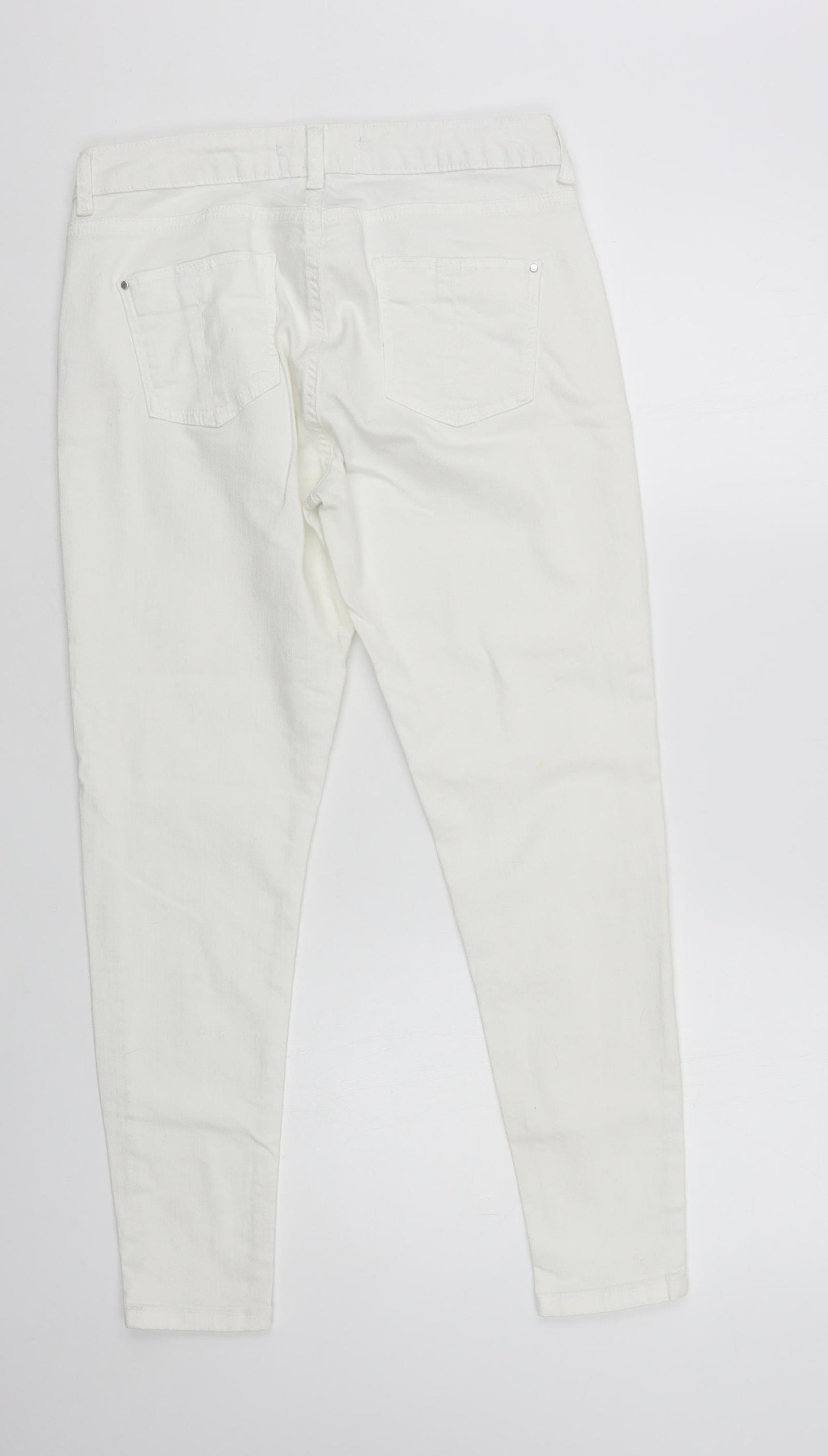Dorothy Perkins Womens White Cotton Skinny Jeans Size 10 L28 in Regular Button