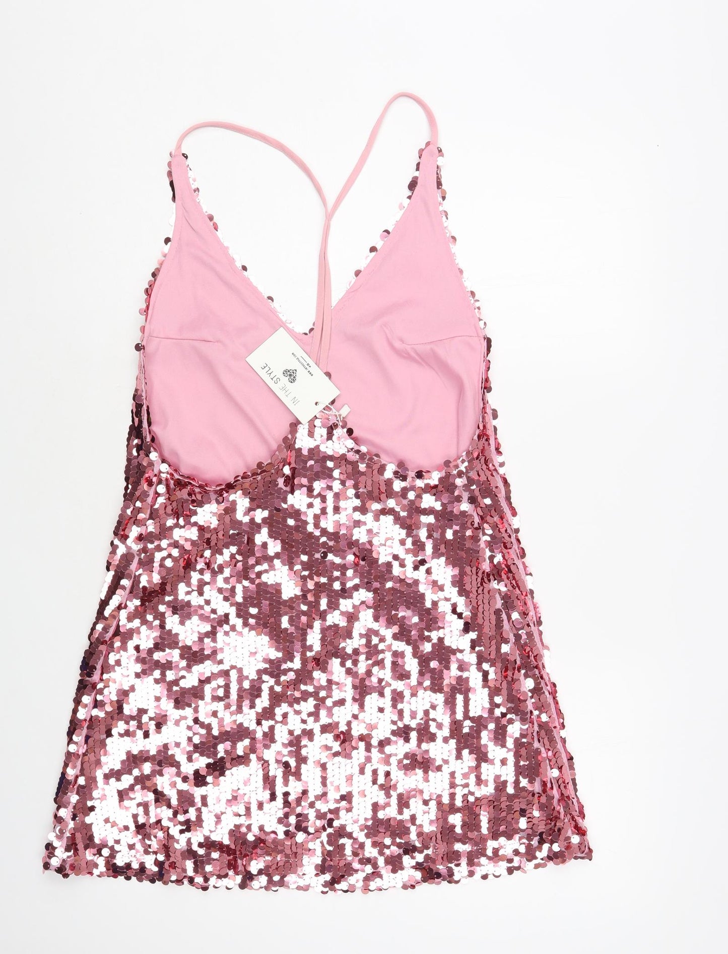 In the Style Womens Pink Polyester Slip Dress Size 10 V-Neck Pullover