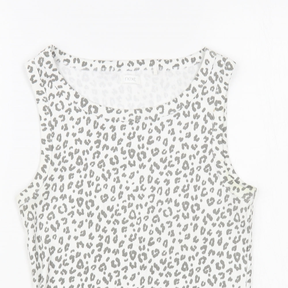NEXT Womens White Animal Print Cotton Basic Tank Size S Boat Neck