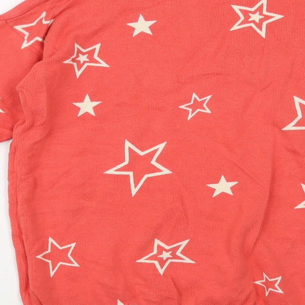 F&F Womens Pink V-Neck Geometric Cotton Pullover Jumper Size 12 - Star Pattern