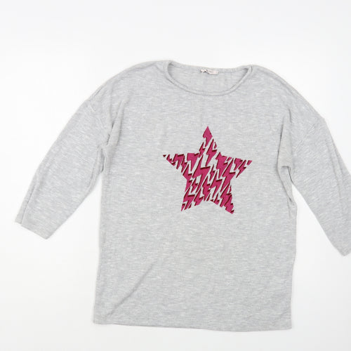TU Womens Grey Crew Neck Polyester Pullover Jumper Size 8 - Star