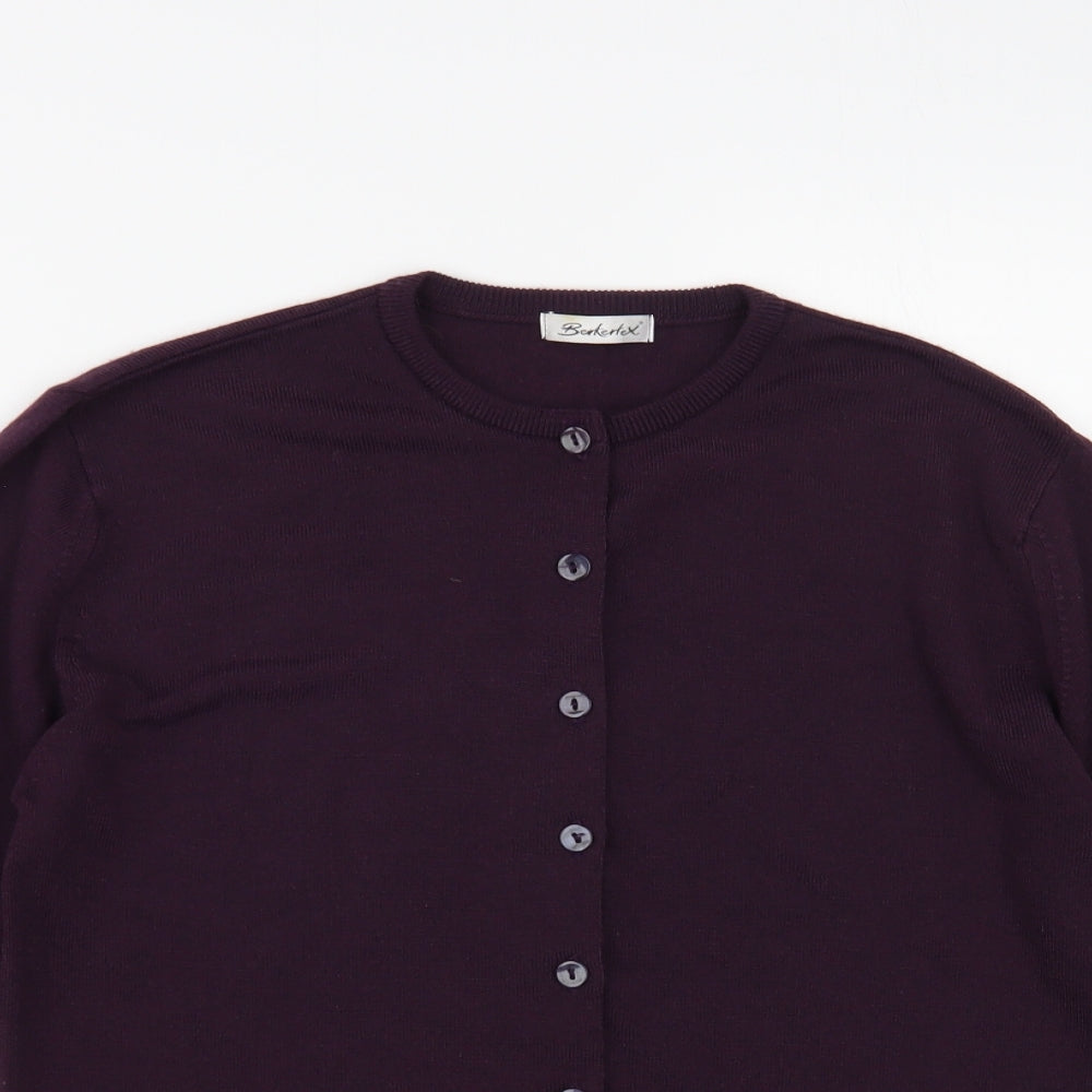 Berkertex Womens Purple Crew Neck Acrylic Cardigan Jumper Size 12
