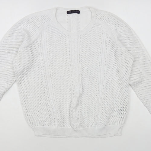 Marks and Spencer Womens White Crew Neck Cotton Pullover Jumper Size 16