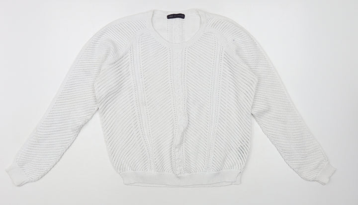 Marks & Spencer Womens White Crew Neck Cotton Pullover Jumper Size 16