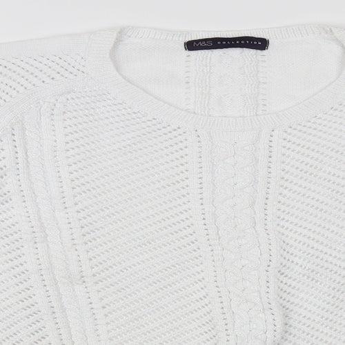 Marks and Spencer Womens White Crew Neck Cotton Pullover Jumper Size 16