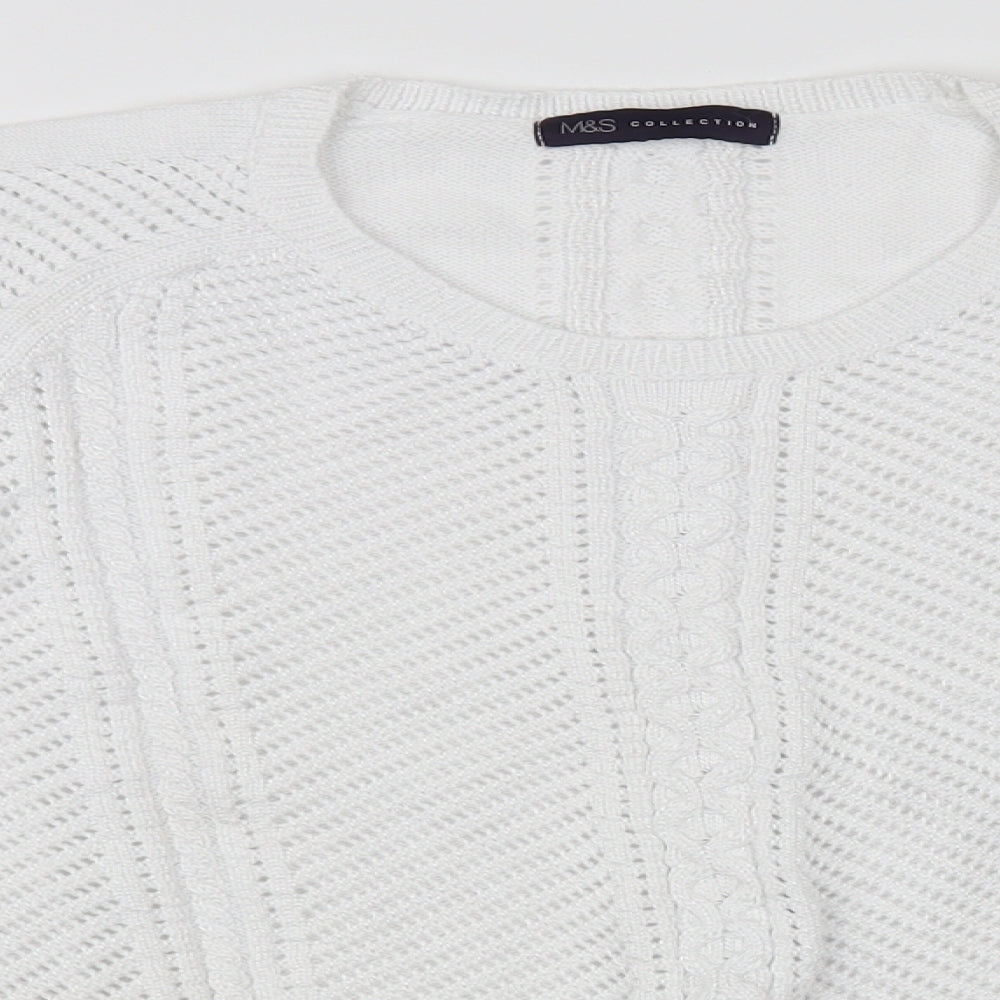 Marks and Spencer Womens White Crew Neck Cotton Pullover Jumper Size 16