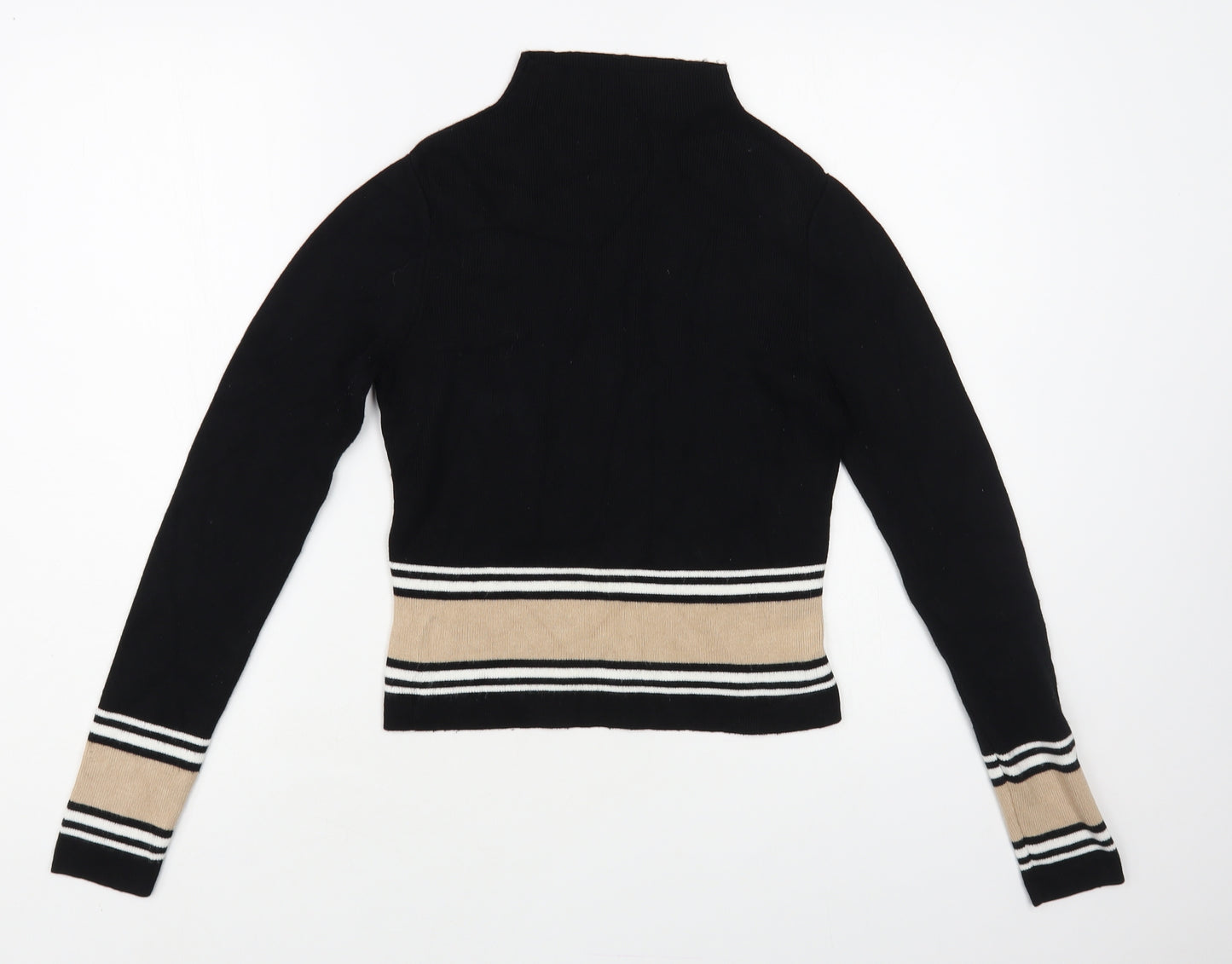 New Look Womens Black Mock Neck Striped Viscose Pullover Jumper Size 12