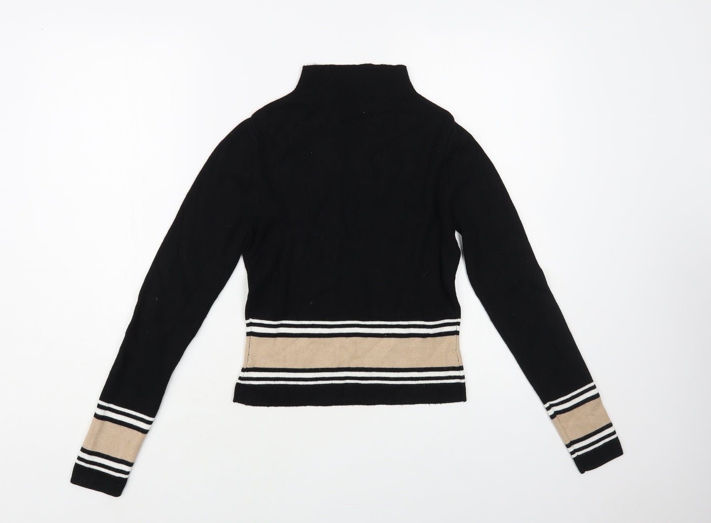 New Look Womens Black Mock Neck Striped Viscose Pullover Jumper Size 12