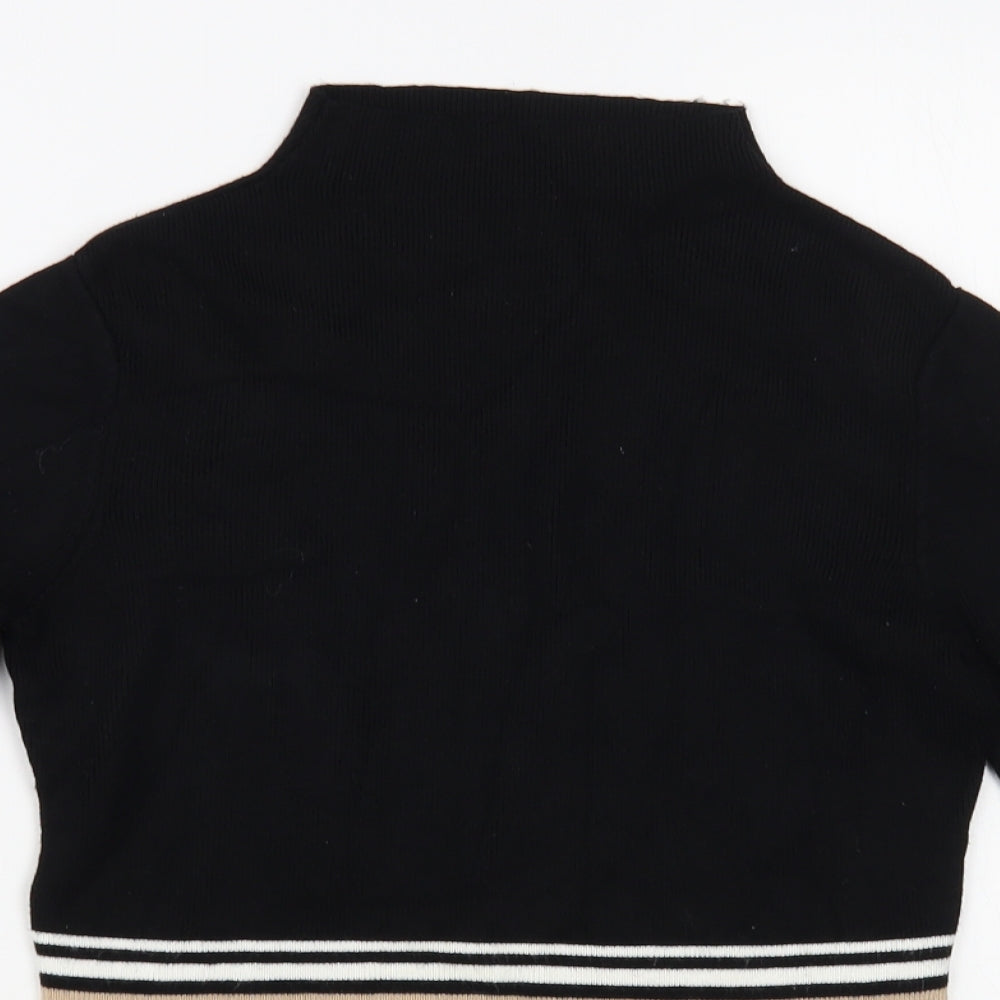 New Look Womens Black Mock Neck Striped Viscose Pullover Jumper Size 12