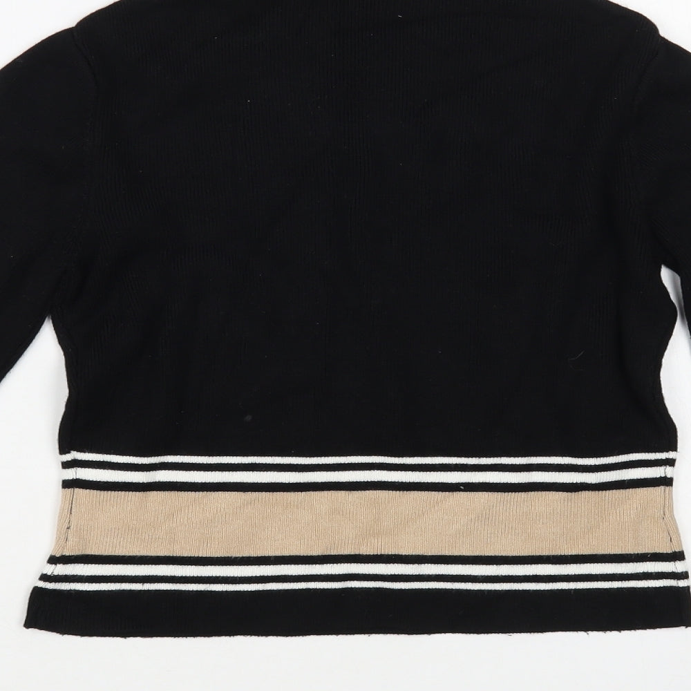 New Look Womens Black Mock Neck Striped Viscose Pullover Jumper Size 12