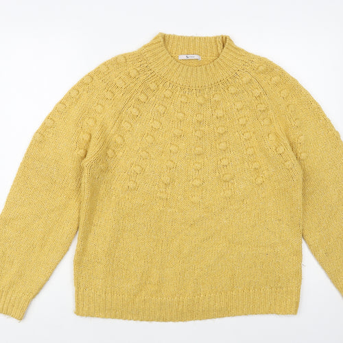 TU Womens Yellow Mock Neck Acrylic Pullover Jumper Size 14