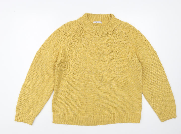 TU Womens Yellow Mock Neck Acrylic Pullover Jumper Size 14