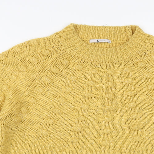 TU Womens Yellow Mock Neck Acrylic Pullover Jumper Size 14