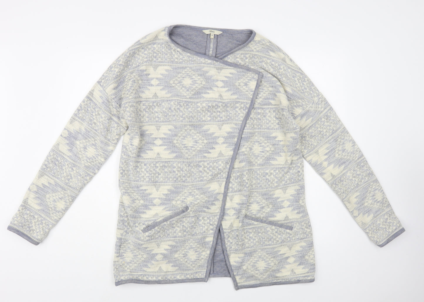 NEXT Womens Ivory V-Neck Geometric Cotton Cardigan Jumper Size 14
