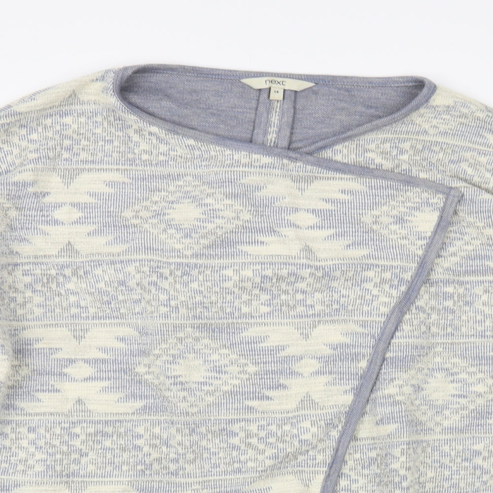 NEXT Womens Ivory V-Neck Geometric Cotton Cardigan Jumper Size 14