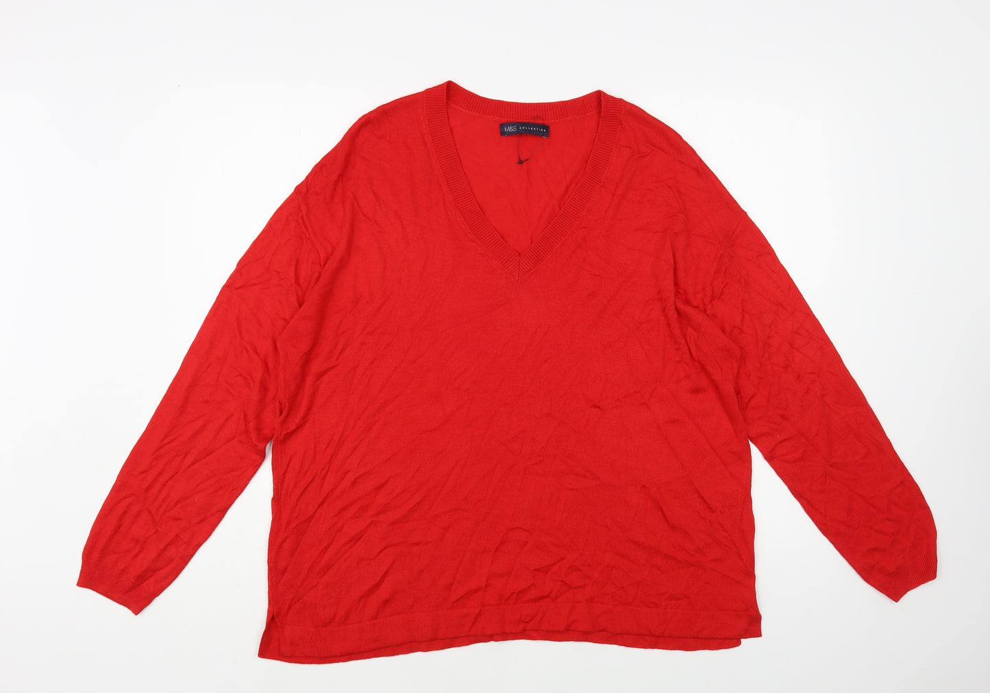 Marks and Spencer Womens Red V-Neck Acrylic Pullover Jumper Size L