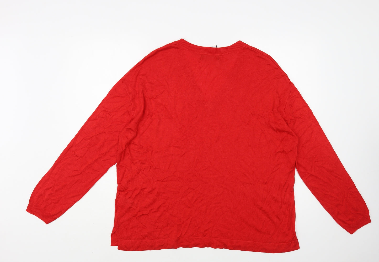 Marks and Spencer Womens Red V-Neck Acrylic Pullover Jumper Size L