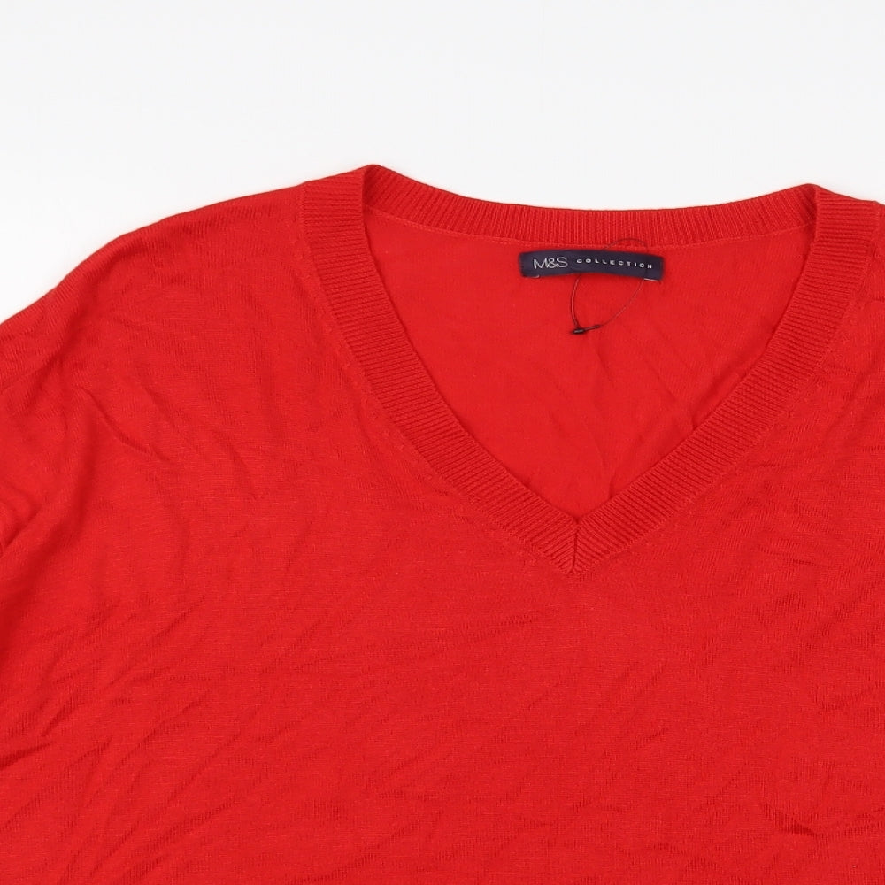 Marks and Spencer Womens Red V-Neck Acrylic Pullover Jumper Size L