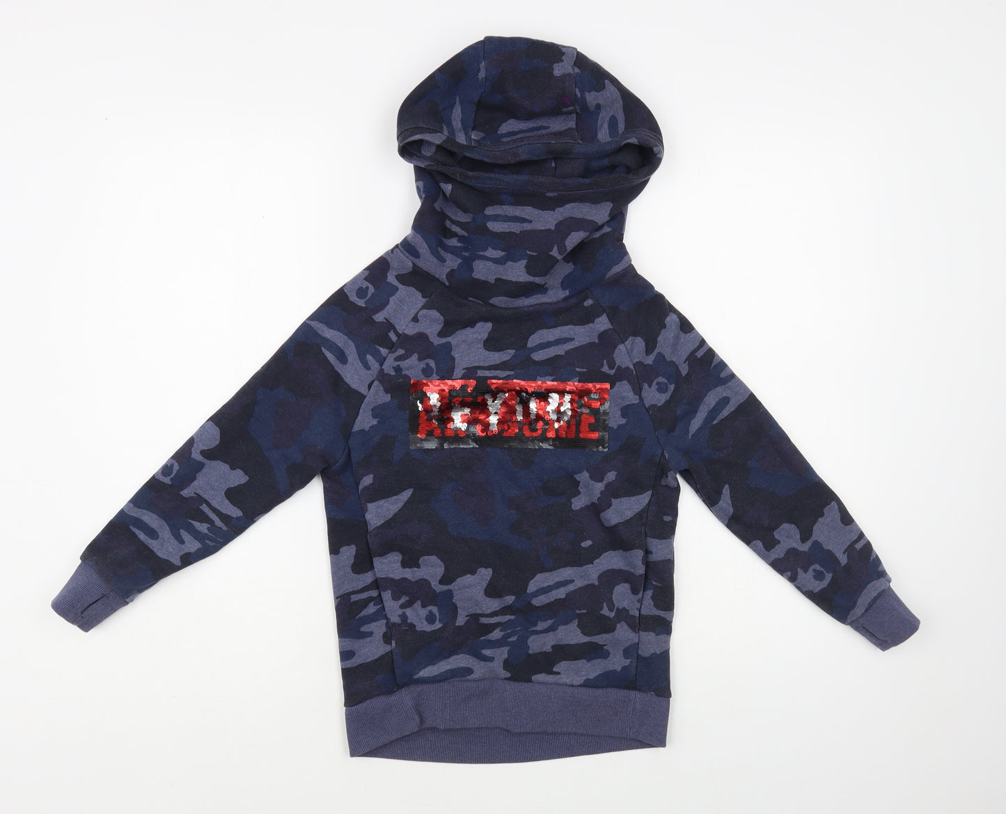 NEXT Boys Blue Camouflage Cotton Pullover Hoodie Size 7 Years Pullover