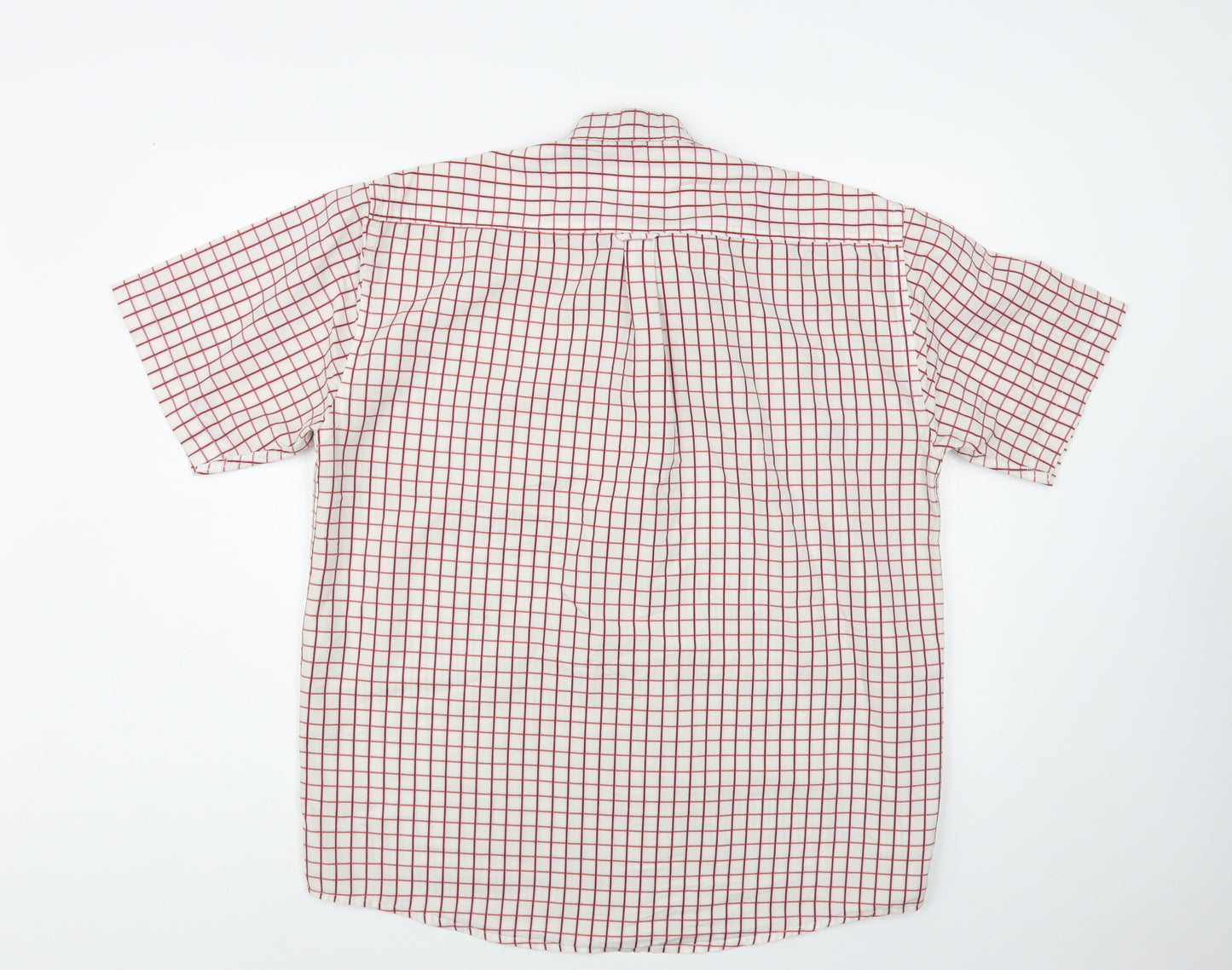 Tricot Marine Mens White Check Cotton Button-Up Size L Collared Button