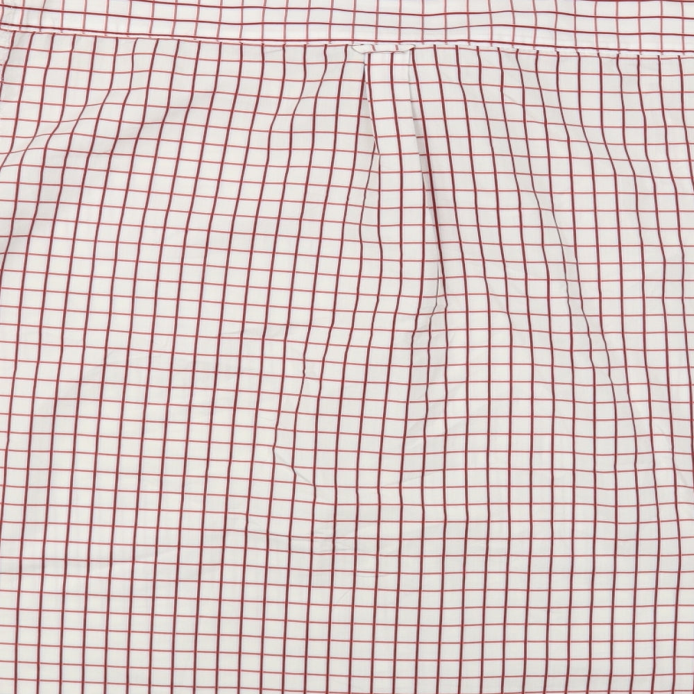 Tricot Marine Mens White Check Cotton Button-Up Size L Collared Button