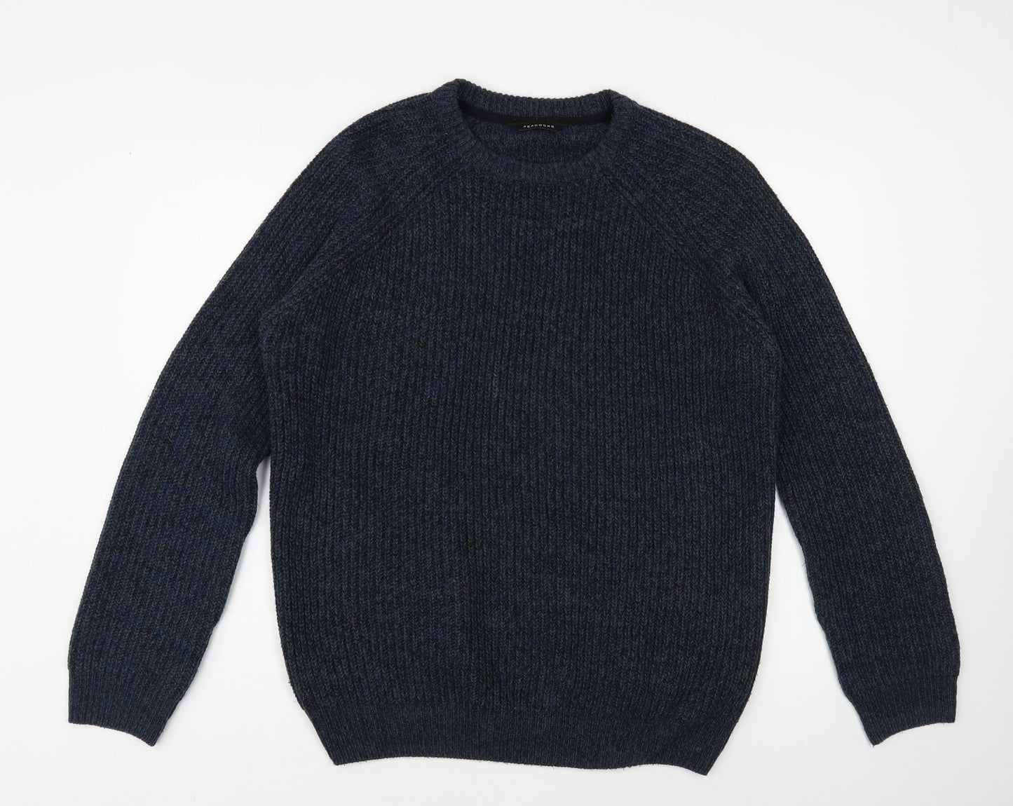 Peacocks Mens Blue Crew Neck Acrylic Pullover Jumper Size M