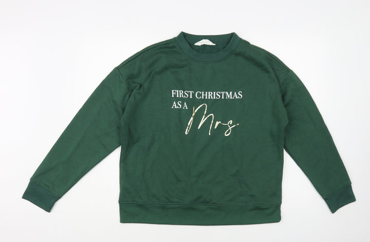 Primark Womens Green Cotton Pullover Sweatshirt Size 10 Pullover - Christmas
