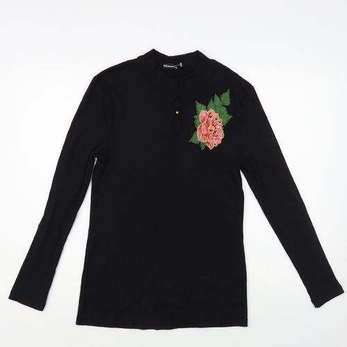 Tamaris Womens Black Polyester Basic Blouse Size 16 Mock Neck - Flower Detail