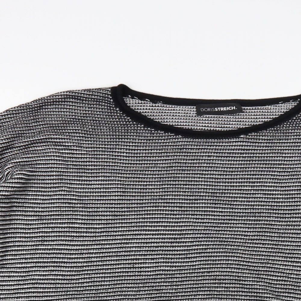 Doris Stretch Womens Black Boat Neck Striped Viscose Pullover Jumper Size L