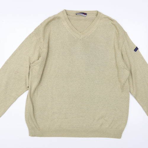 Tricot Marine Mens Beige V-Neck Viscose Pullover Jumper Size L