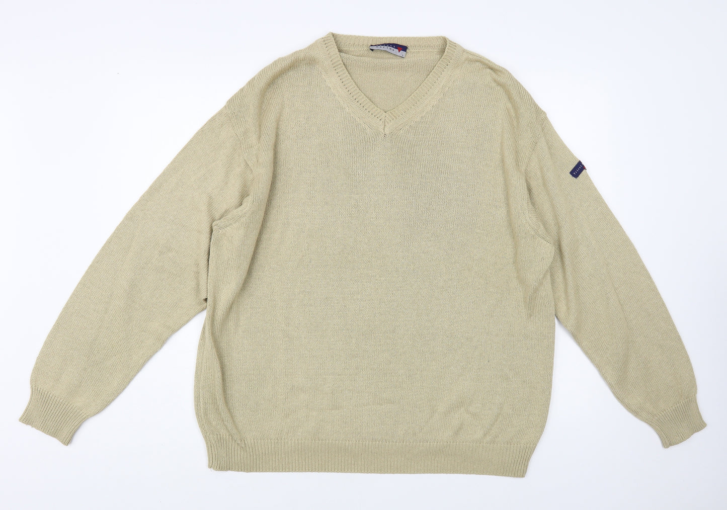 Tricot Marine Mens Beige V-Neck Viscose Pullover Jumper Size L
