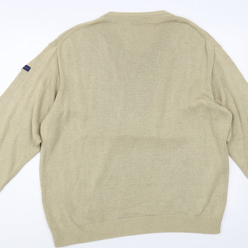 Tricot Marine Mens Beige V-Neck Viscose Pullover Jumper Size L