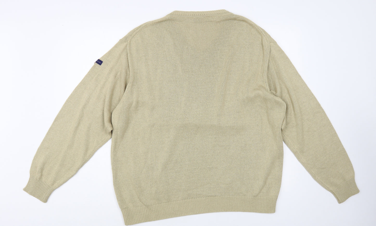 Tricot Marine Mens Beige V-Neck Viscose Pullover Jumper Size L