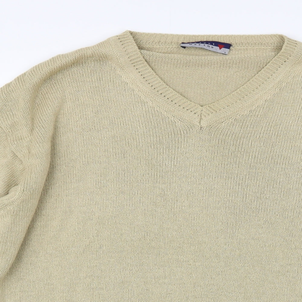 Tricot Marine Mens Beige V-Neck Viscose Pullover Jumper Size L