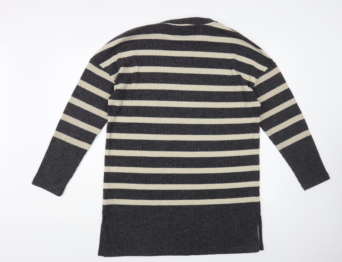 F&F Womens Grey Mock Neck Striped Polyester Tunic Jumper Size 14