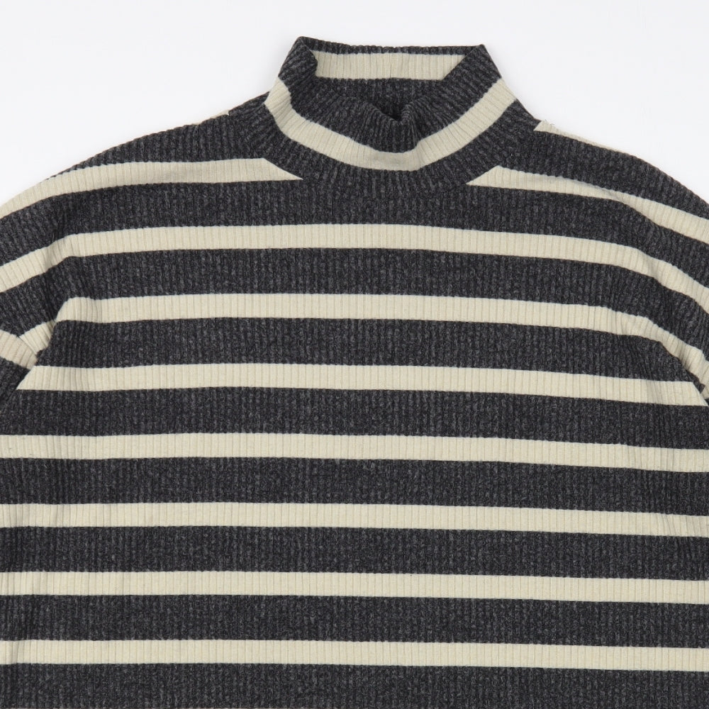 F&F Womens Grey Mock Neck Striped Polyester Tunic Jumper Size 14