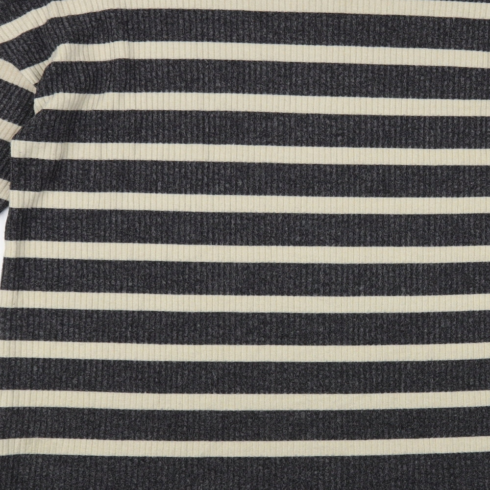 F&F Womens Grey Mock Neck Striped Polyester Tunic Jumper Size 14