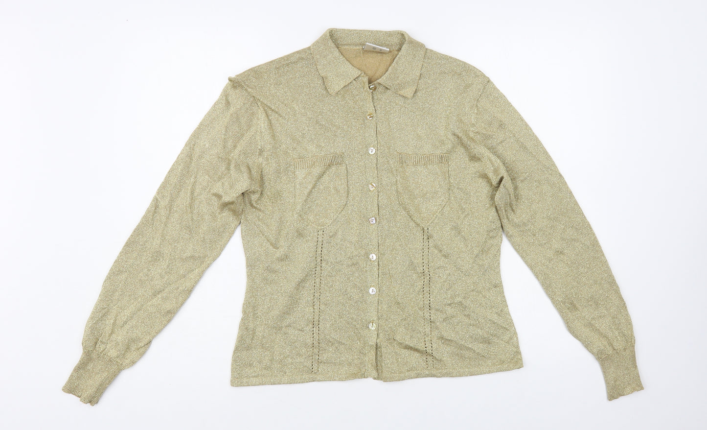 NEXT Womens Gold Collared Viscose Cardigan Jumper Size 14