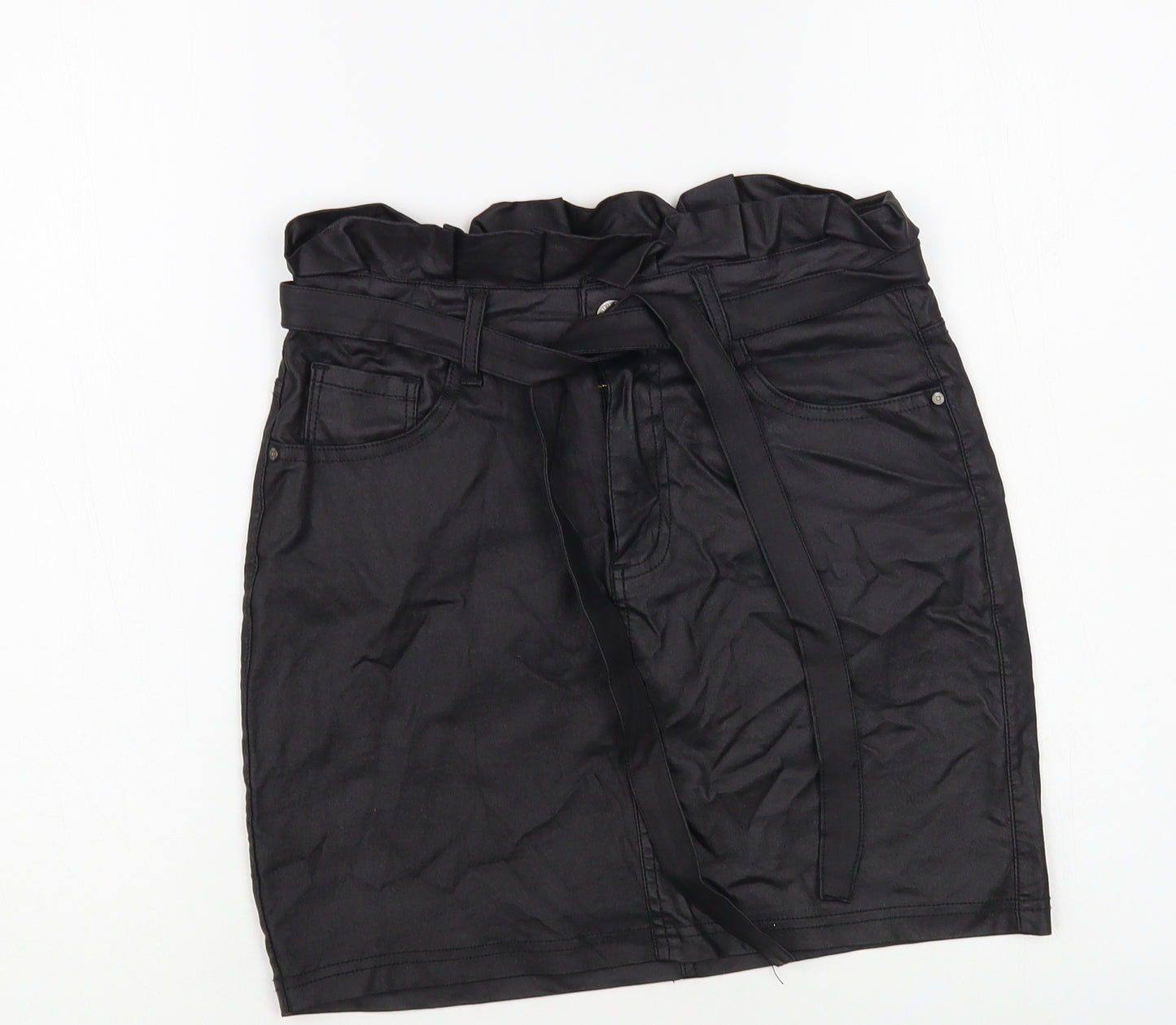 Mybestiny Womens Black Viscose Mini Skirt Size 12 Button - Coated