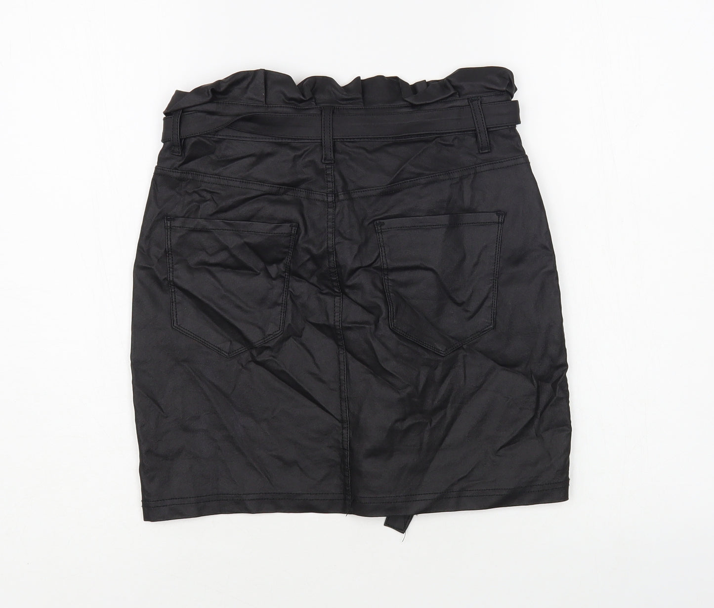Mybestiny Womens Black Viscose Mini Skirt Size 12 Button - Coated