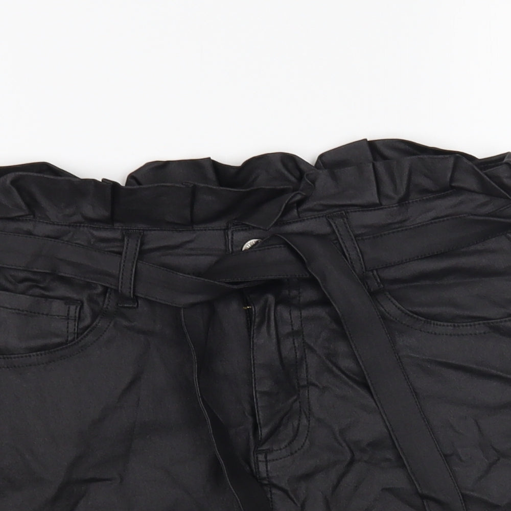 Mybestiny Womens Black Viscose Mini Skirt Size 12 Button - Coated