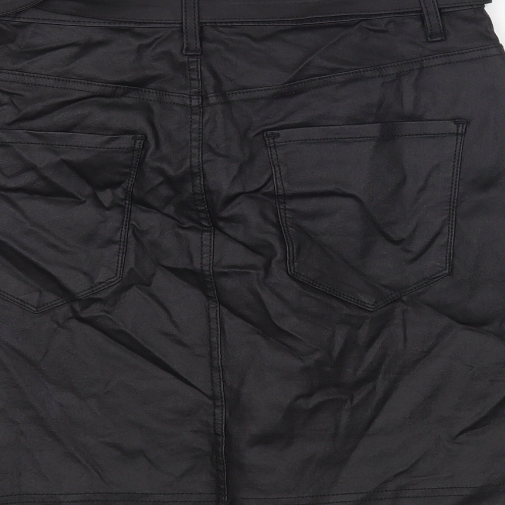 Mybestiny Womens Black Viscose Mini Skirt Size 12 Button - Coated